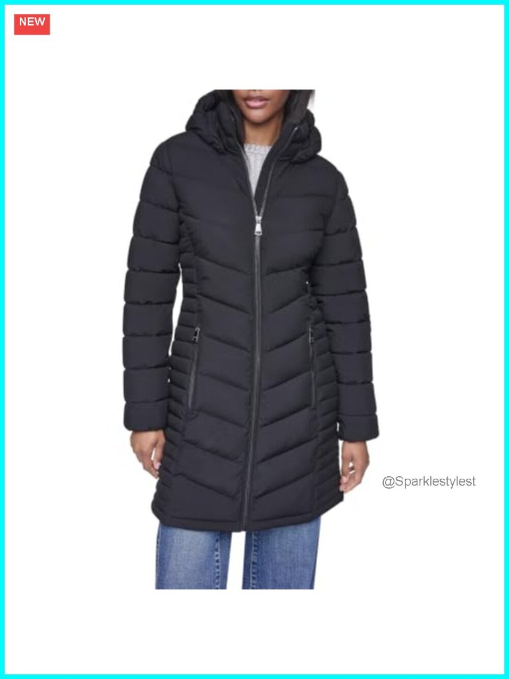 DKNY Women's Lightweight Hooded Puffer Jacket with Side Pockets